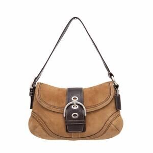 COACH VTG Soho Small Buckle Shoulder Bag Tan Suede Brown Leather Y2K F10917